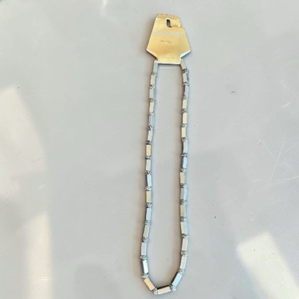 The Weekender Silver Tone Beaded Necklace Rectangular Bar Textured Spacers 18"